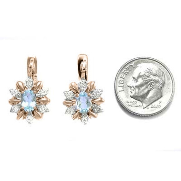 14k Rose and White Gold Genuine Diamond & Aquamarine...